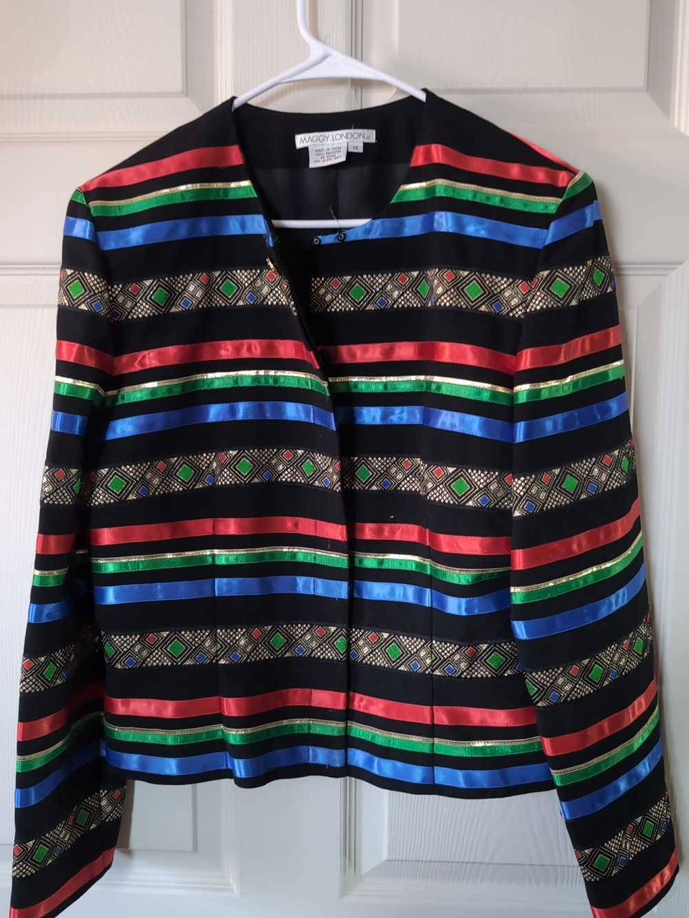 Maggy London Women's Black Multicolor Striped Jacket